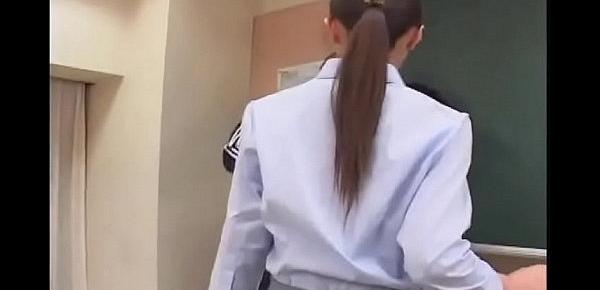  Asian teacher punishing bully with her strapon